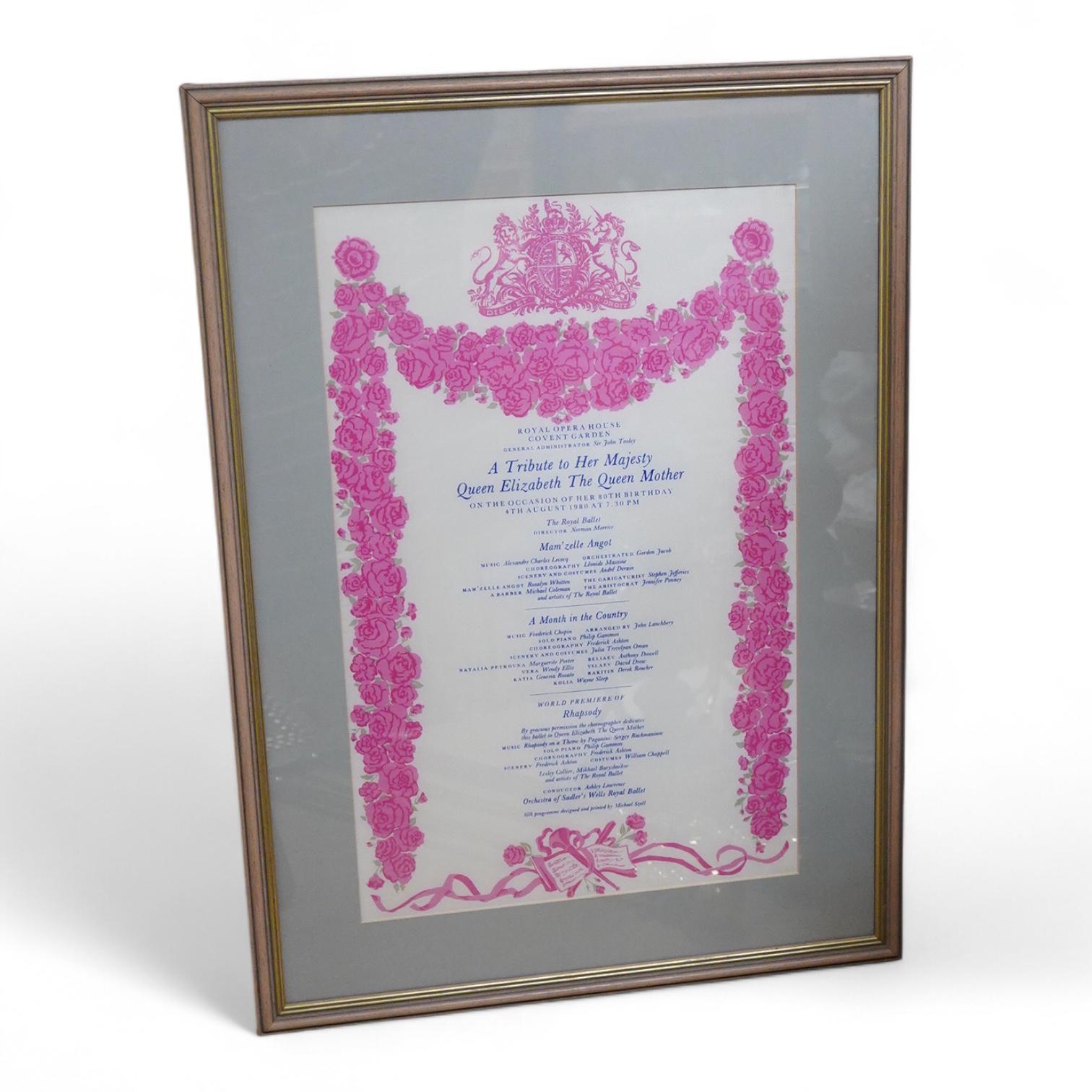 A framed Royal Opera House programme, ref Queen Elizabeth, Queen Mother